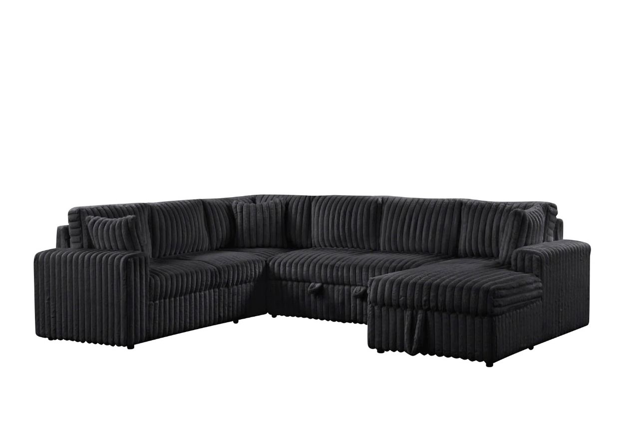 Ryder black corduroy sectional in the sofa configuration on a white background